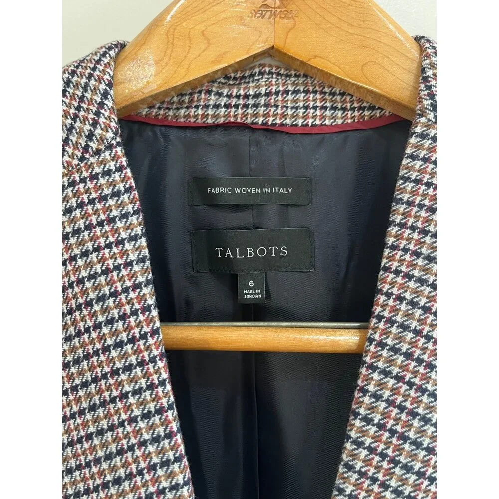 Talbots Houndstooth Blazer Womens 6 Brown Black Woven in Italy